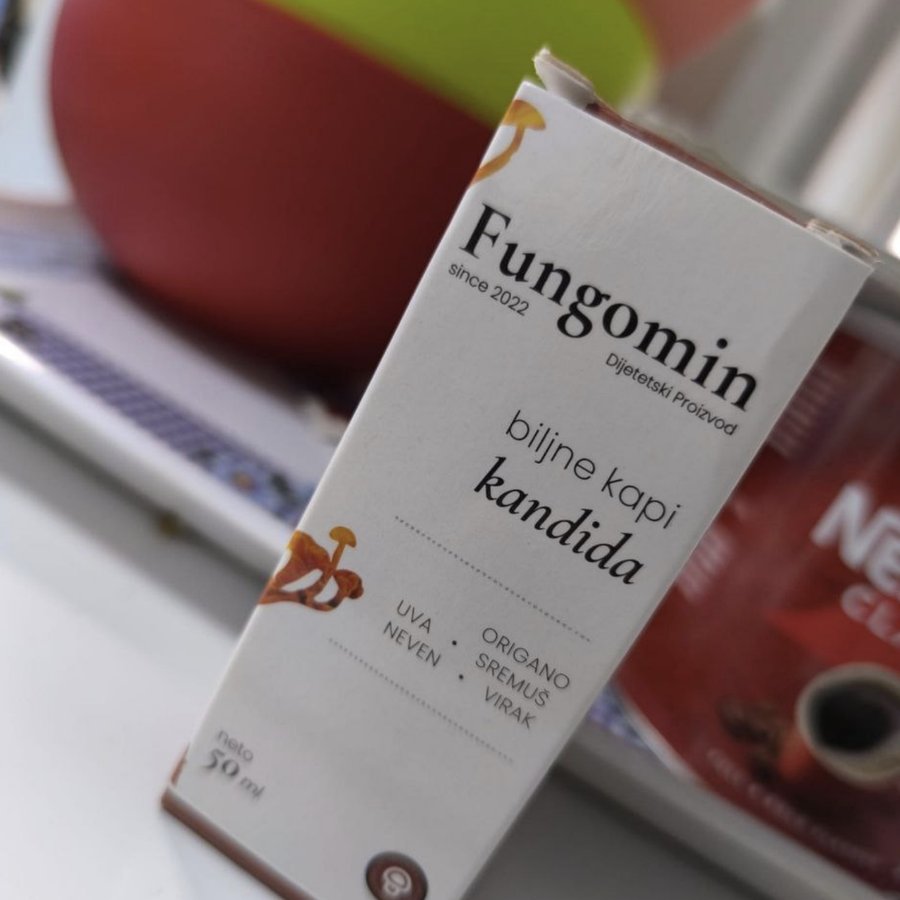 Fungomin — bočica sa kapaljkom i kutija